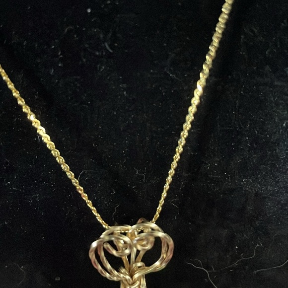 Gold Wire Wrapped brown glass Pendant Necklace - Picture 3 of 5